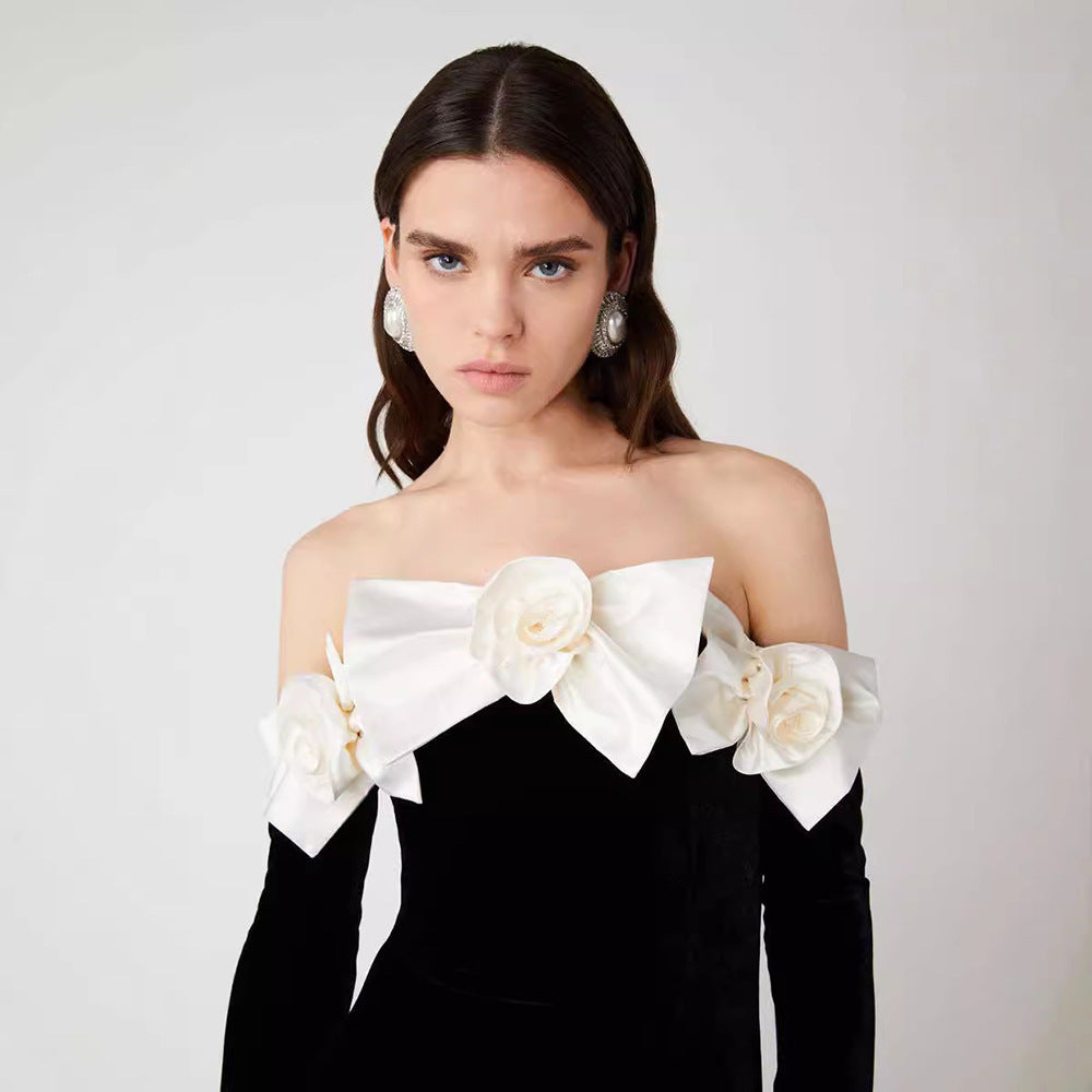 Black Long Sleeve Velvet Dress Fishtail Gown